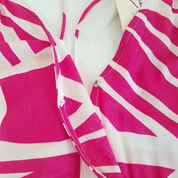 Elan Fuchsia Pink White Sleeveless Maxi Dress MEDIUM Sheer Spaghetti Straps - Picture 14 of 16